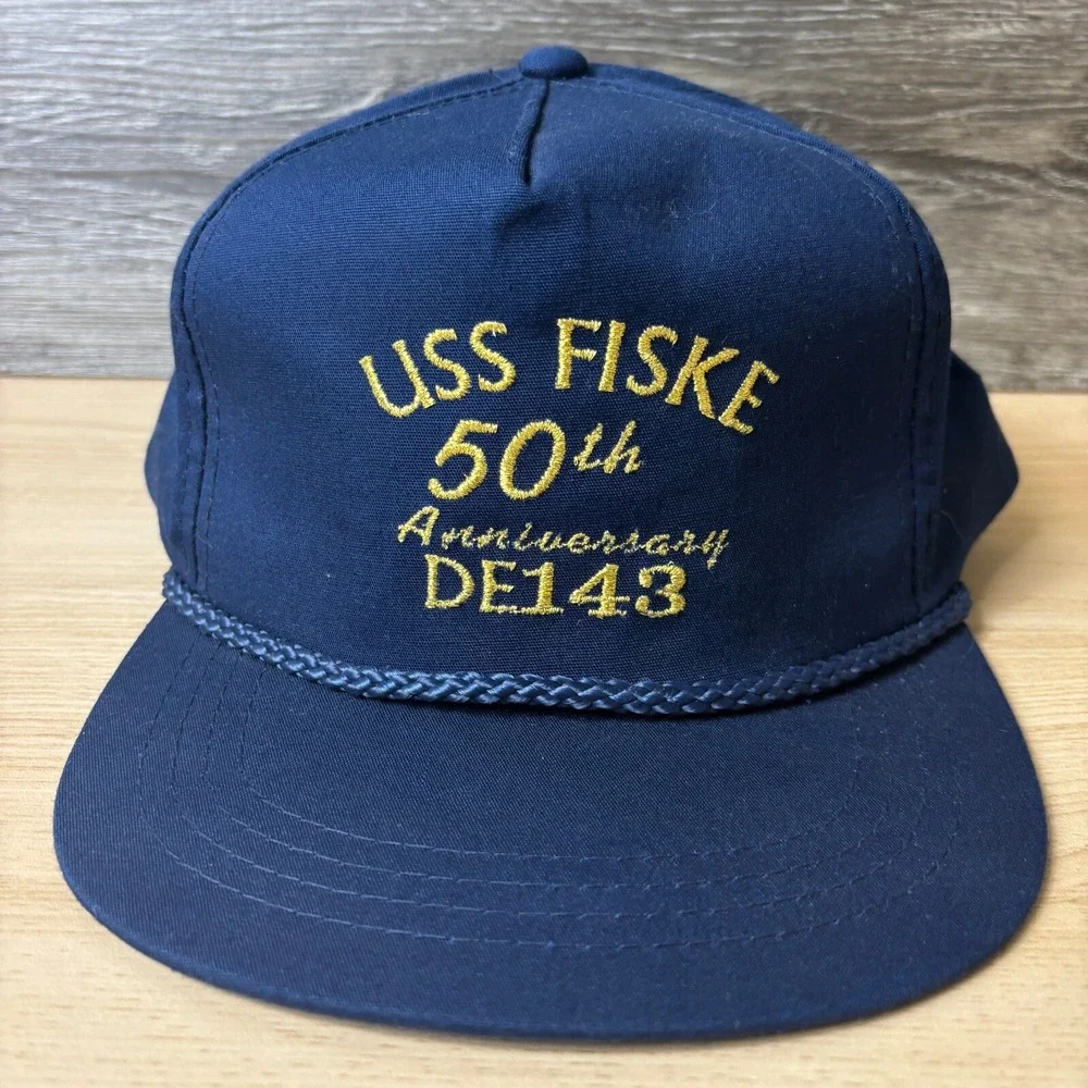 Vintage USS Fiske Hat‎ Cap Snap Back Blue DE143 Adjustable
